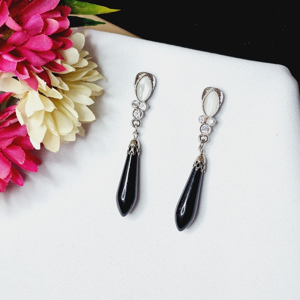 Onyx Teardrop Dangle Earrings